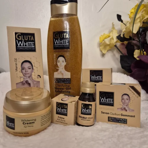 GLUTA WHITE - Cream 275 ml Serum 60ml Shower Gel 750 ml Facial Cream 2 Soaps 110 ml &190 ml Lotion 250 ml